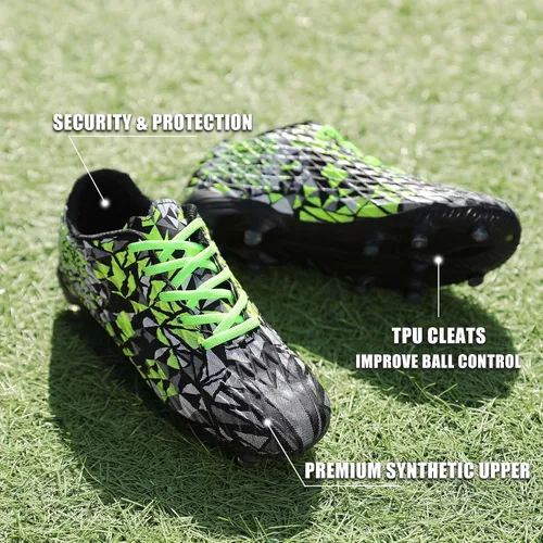 Miniatura 3 de UMUERX Kids Soccer Cleats Girls Boys Outdoor Indoor Football Shoes Trainning Shoes Lace up Firm Ground Athletic Turf Shoes Green