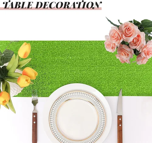 Miniatura 7 de Sugargirl Paquete de 10 caminos de mesa de lentejuelas de 12 x 72 pulgadas, camino de mesa verde manzana con purpurina para suministros de fiesta