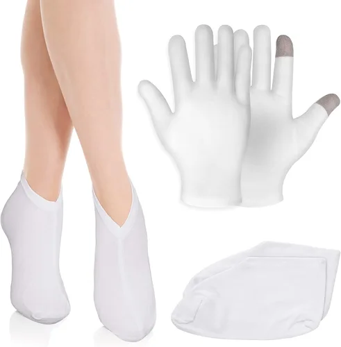 Sibba 2 pares de guantes y calcetines hidratantes para pantalla táctil, guantes hidratantes para la hora de acostarse, curar eccema, loción para