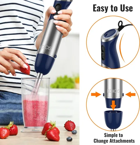 Miniatura 6 de KOIOS Licuadora de inmersión de mano 5 en 1, mezcladora de mano emulsionante ajustable de 12 velocidades ajustables, motor de cobre de 1000 W, Azul