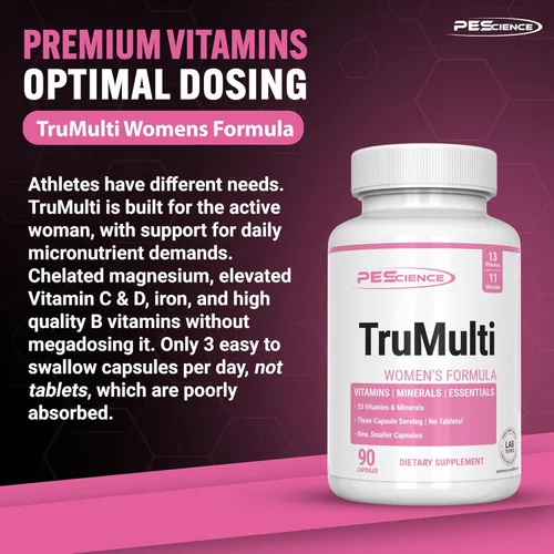 Miniatura 2 de PEScience TruMulti Women's Multivitamínico con vitamina C, D, zinc de primera calidad para apoyo inmunológico y estrés, 90 cápsulas