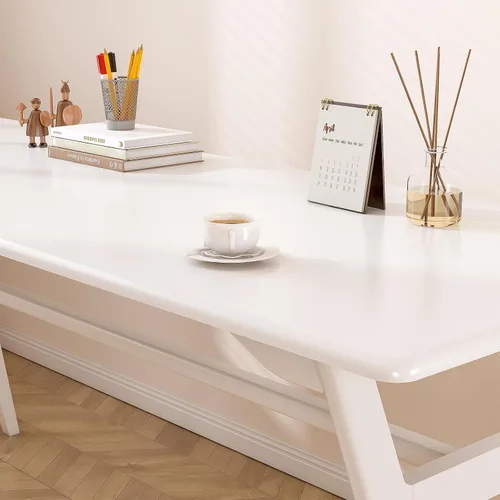 Miniatura 7 de OSCHF Escritorio de estudio de madera maciza, mesa de computadora doble larga de 63 pulgadas para oficina en casa, estación de trabajo de PC para 2