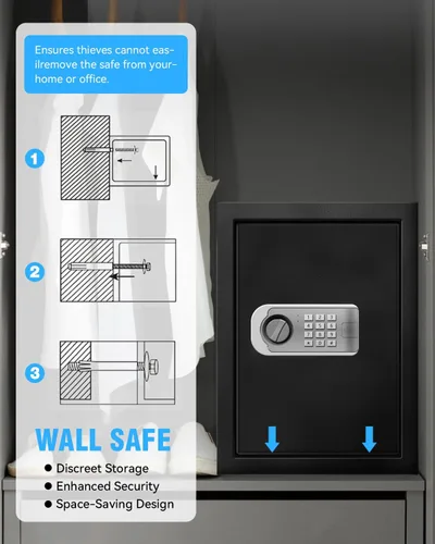 Miniatura 9 de Caja de seguridad grande para el hogar – Armario resistente de 3.0 pies cúbicos con luz de movimiento y alarma doble, teclado digital y llave