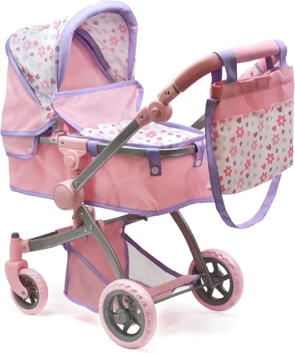 Miniatura 8 de Dolls To Play Cochecito Convertible de Muñeca Bebé para Niños, Mango Ajustable Carrito Buggy Plegable con Toldo y Cesta de Almacenamiento, Ruedas