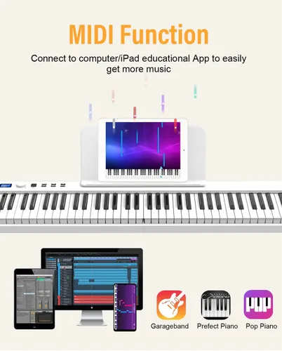 Miniatura 2 de KONIX Teclado de Piano Plegable, Teclado de Piano Plegable de 88 Teclas de Tamaño Completo Semi Ponderado, Piano Eléctrico Portátil Bluetooth
