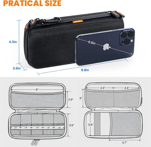 Miniatura 3 de Estuche de transporte rígido de doble capa, organizador de artículos electrónicos con múltiples bolsillos, bolsa portátil con cremallera para cable