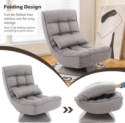 Miniatura 7 de Giantex Silla giratoria ajustable para el suelo, silla de videojuegos de 5 posiciones con base giratoria, marco de acero, almohada lumbar de masaje