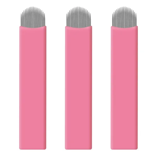 Miniatura 15 de 50 piezas de hoja de microblading desechables rosa #16 nano-cuchillas 0.006 in nano-agujas perfectas para trazos de cabello, cejas, agujas más finas