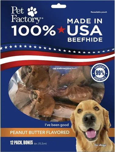 Miniatura 10 de Pet Factory Golosinas masticables para perros, 100% fabricadas en Estados Unidos, huesos anudados de 6 pulgadas, sabor a carne, 12 unidades/1 paquete
