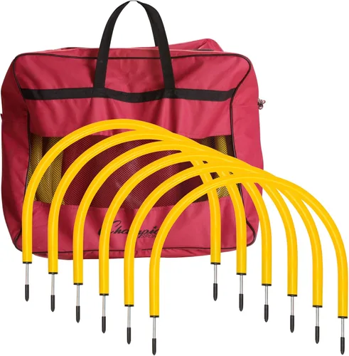 Champion Sports Juego de arco de pases de fútbol, 12 arcos de entrenamiento duraderos con estacas y bolsa de transporte, porterías de fútbol y