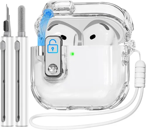 Miniatura 9 de (con bloqueo de seguridad) Funda transparente compatible con fundas de AirPods de 4ª generación con kit de limpieza, funda transparente de TPU suave