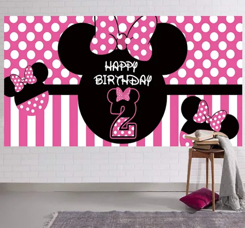 Fondo de Minnie 2º cumpleaños, pancarta de Minnie 2º cumpleaños, suministros para fiesta, decoración de cumpleaños de Minnie 2, fondo de fotografía