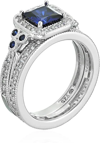 Miniatura 17 de Amazon Essentials Anillo antiguo de plata de ley chapada en platino o oro con circonita cúbica de elementos infinitos de corte Asscher