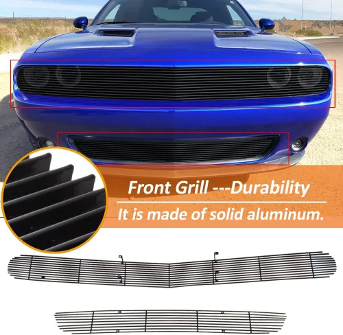 Miniatura 4 de Rejilla delantera compatible con DODGE Challenger PHANTOM 2015 16 17 18 19, para parachoques superior e inferior, inserto de rejilla de aluminio