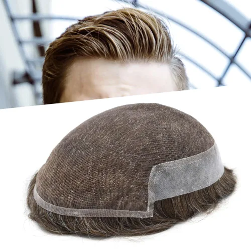 Miniatura 52 de LYRICAL HAIR Sistema de cabello humano con encaje frontal francés para hombres, tupé de piel de polietileno para hombres, línea capilar natural