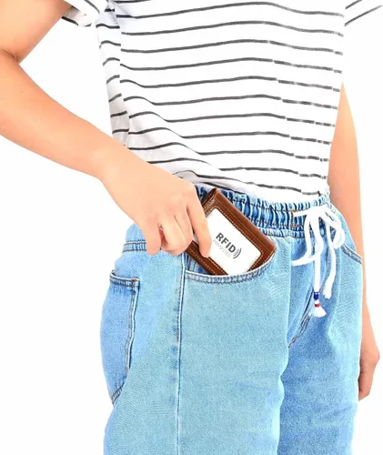 Miniatura 8 de HAWEE - Cartera de bolsillo frontal para hombre cuero auténtico RFID
