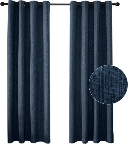Miniatura 29 de Cortinas de lino jacquard de 63 pulgadas de largo, 2 paneles, cortinas gruesas de lino sintético mezclado, cortinas texturizadas de arpillera