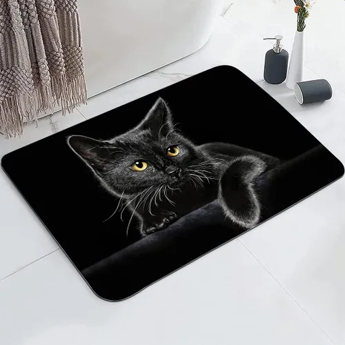 YISUMEI Bonito tapete de baño con diseño de gato negro, antideslizante, de súper absorción, con parte trasera de goma, se adapta debajo del baño,