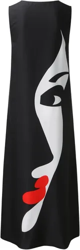 Miniatura 4 de Vestido largo de verano para mujer casual sin mangas con cuello en V holgado bohemio para playa con bolsillos A1