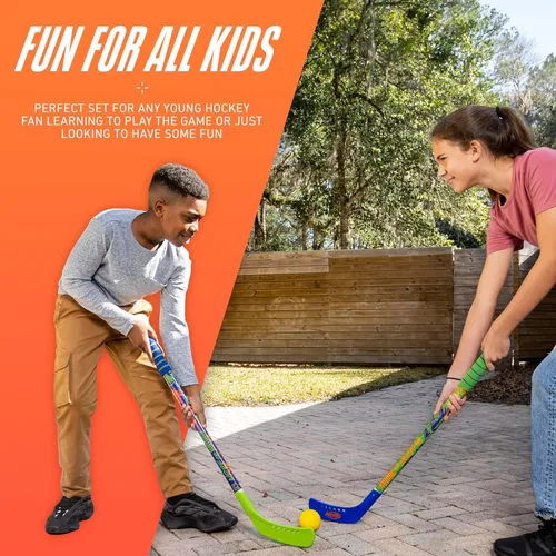 Miniatura 5 de Franklin Sports NERF Proshot Set de palos de hockey para niños + pelota - Juego de 2 jugadores para interior + exterior - 2 en 1 hockey de rodilla +