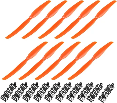 Miniatura 5 de uxcell RC Propellers CW 6035 6x3.5 pulgadas 2 paletas de ala fija para juguete de avión, nailon naranja, 10 piezas con anillos adaptadores