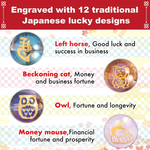Miniatura 4 de Pulseras de amuletos de la suerte de dinero de Japón con cristales, pulseras feng shui de buena suerte, diseño tradicional japonés, riqueza, unisex