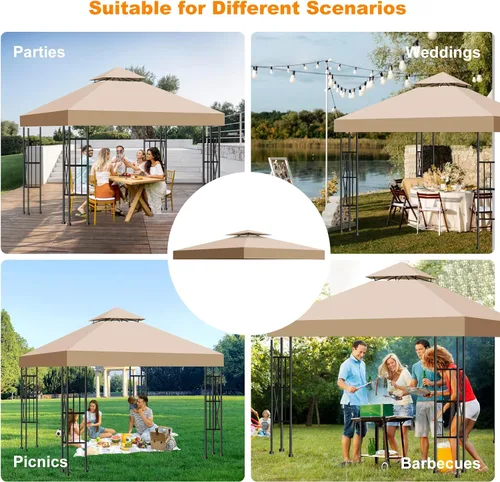Miniatura 8 de Cubierta superior de repuesto para toldo de 10 x 10 pies, doble capa ventilada, para marco de glorieta de exterior estándar de 10 x 10 pies