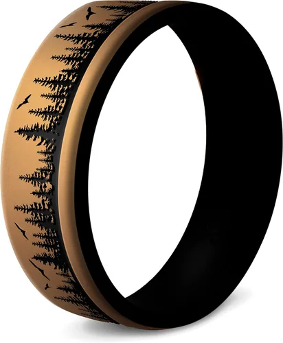Knot Theory Anillo de silicona para hombres y mujeres, diseño de ondas, montaña, bosque, alianza de boda de silicona para actividades deportivas,
