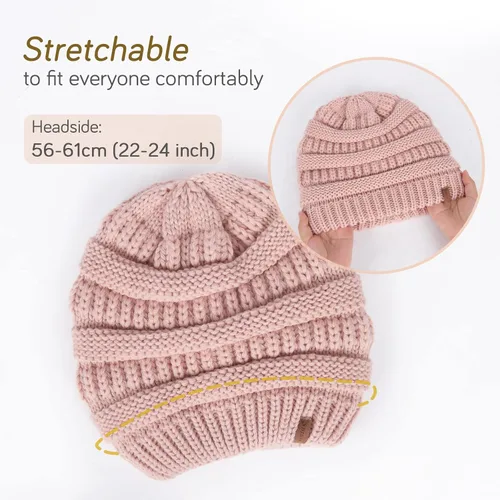 Miniatura 15 de FURTALK Gorro de invierno para mujer, con forro de satén, tejido trenzado, grueso, holgado, gorro cálido