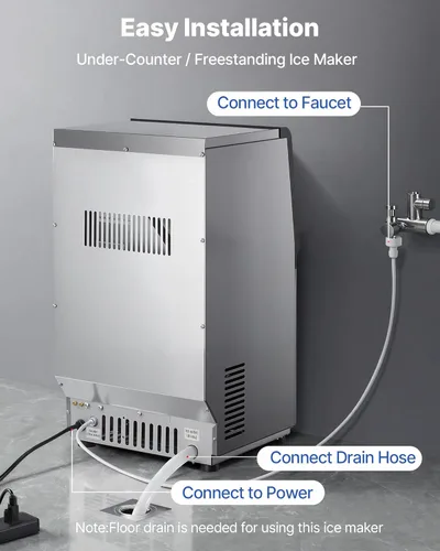 Miniatura 6 de VEVOR Máquina comercial para hacer hielo, 80 libras/24 horas con capacidad de almacenamiento de 13 libras, encimera, independiente/debajo