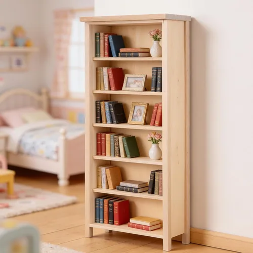 Miniatura 7 de Estantería de casa de muñecas a escala 1:12, gabinete de almacenamiento modelo de casa de muñecas, estantería en miniatura de madera sin terminar