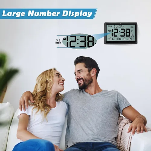 Miniatura 3 de Amgico Reloj de pared digital, reloj atómico de pantalla grande de 10.5", funciona con pilas, ajuste automático de calendario digital