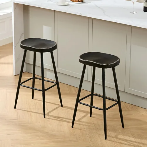 Miniatura 23 de FIRAVOE Juego de 2 Taburetes de Bar, Taburetes de Bar Modernos de 24" de Altura de Mostrador, Taburetes de Montar sin Respaldo de Cuero Sintético