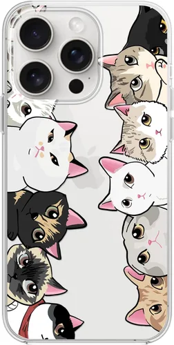 Miniatura 39 de Blingy's Funda para iPhone 15 Pro, lindo estilo de gato con patrón de flor de cerezo divertido diseño de animales de dibujos animados, funda Gato