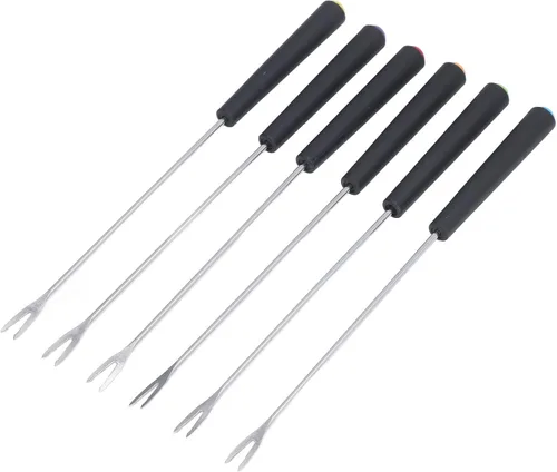 Juego de 6 tenedores para fondue, tenedores de acero inoxidable de dos puntas, tenedor de frutas con mango para fuente de chocolate, queso de 9.1