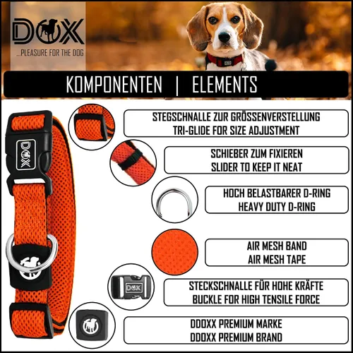 Miniatura 2 de DDOXX Airmesh - Collar para perro, collares fuertes y ajustables para perros, XS (naranja)