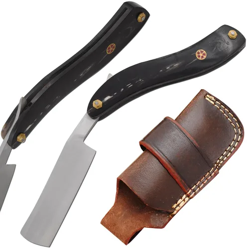 Miniatura 20 de Maquinilla de afeitar recta Cuchilla de afeitar de borde recto afilada de alta dureza de acero de Damasco real Cutthroat Straight Edge-Blade
