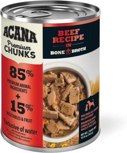 Miniatura 2 de ACANA Premium Trozos en Caldo de Hueso Sin Granos Comida Húmeda para Perros Receta de Ternera 12.8 onzas Latas (12 Unidades)