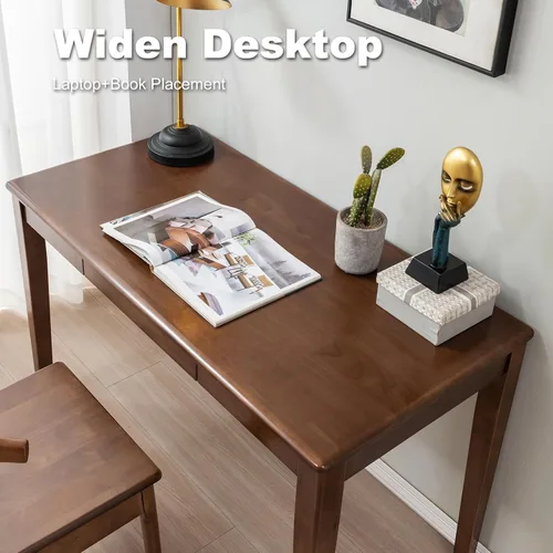Miniatura 6 de Escritorio de madera maciza con cajones, escritorio de madera para oficina en casa para el trabajo, escritorio de computadora para estudiantes