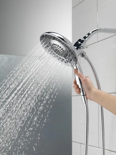 Miniatura 2 de Cabezal de ducha Delta Faucet 5-Spray In2ition 2-en-1 doble con rociador de mano, cabezal de ducha de mano cromado con manguera, cabezales de ducha