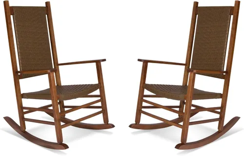 Miniatura 9 de Silla mecedora de madera moderna de Shine Company, balancín de porche ergonómico de asiento ancho, color negro