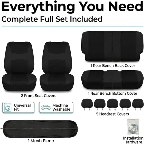 Miniatura 7 de Juego de funda para asiento bolsas de aire de tela negra ligera y fresca FH Group FH-FB030115-SEAT lista para separar; se ajusta a la mayoría