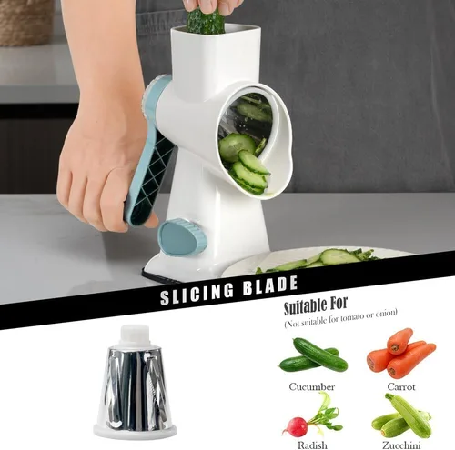 Miniatura 2 de Rallador de Queso Badelite con Manivela Giratoria Triturador de Queso de Acero Inoxidable Rallador de Verduras para Cocina 3 Cuchillas para Queso