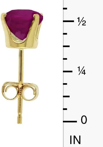 Miniatura 4 de Aretes redondos de rubí natural de 1 quilate en oro amarillo de 14 k, No aplicable, Rubí