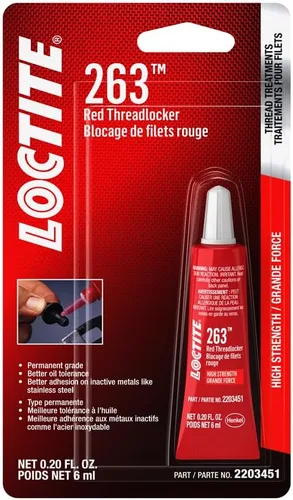 Loctite 263 Fijador de roscas automotriz rojo – Fijación de roscas de alta resistencia, aplicaciones de uso general, tolerante al aceite,