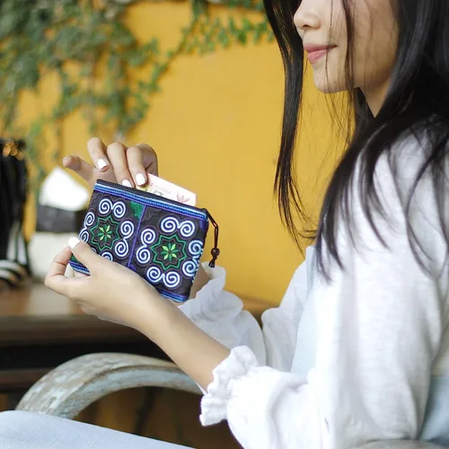 Miniatura 4 de Sabai Jai Monedero bohemio bolsa pequeña bordada hecha a mano para mujer, colorido, étnico, ecológico y sostenible