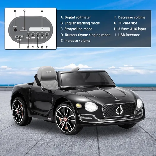 Miniatura 7 de Juguete eléctrico para niños, 12 V, batería de 12 V, vehículos Bentley con control remoto para padres, faros, MP3, puerto USB, bocina y puertas
