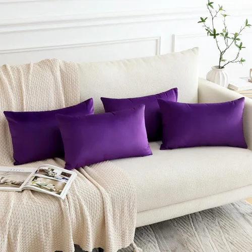Miniatura 2 de OTOSTAR Juego de 4 fundas de almohada decorativas de terciopelo suave, fundas de cojín lumbares sólidas, fundas de cojín lujosas para sofá, Morado