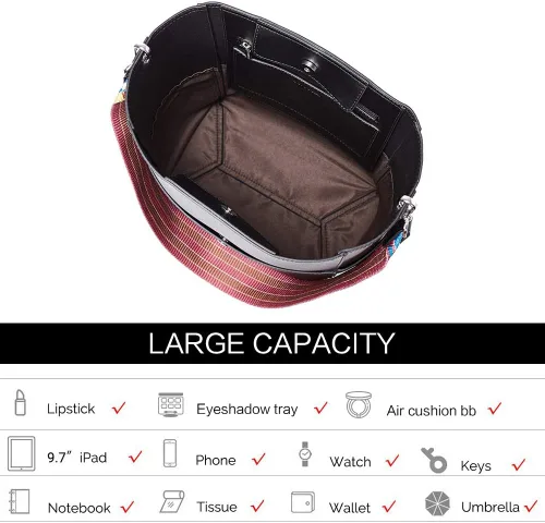 Miniatura 32 de BROMEN Bolsa Hobo para mujer, diseñada con cuero vegano, de hombro, bandolera