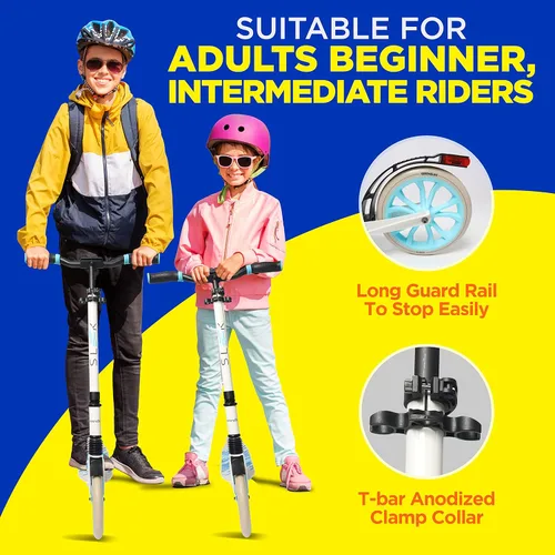 Miniatura 5 de SereneLife Kick Scooter for Adults, Teens, and Kids – 2-Wheel Folding Scooter with Adjustable T-Bar, Anti-Slip Alloy Deck, Carry Strap, White